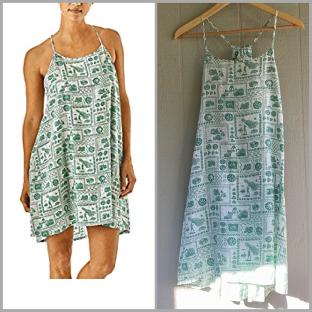 Patagonia TENCEL Limited Edition Pataloha Dress Opihi Man White Green Size Small